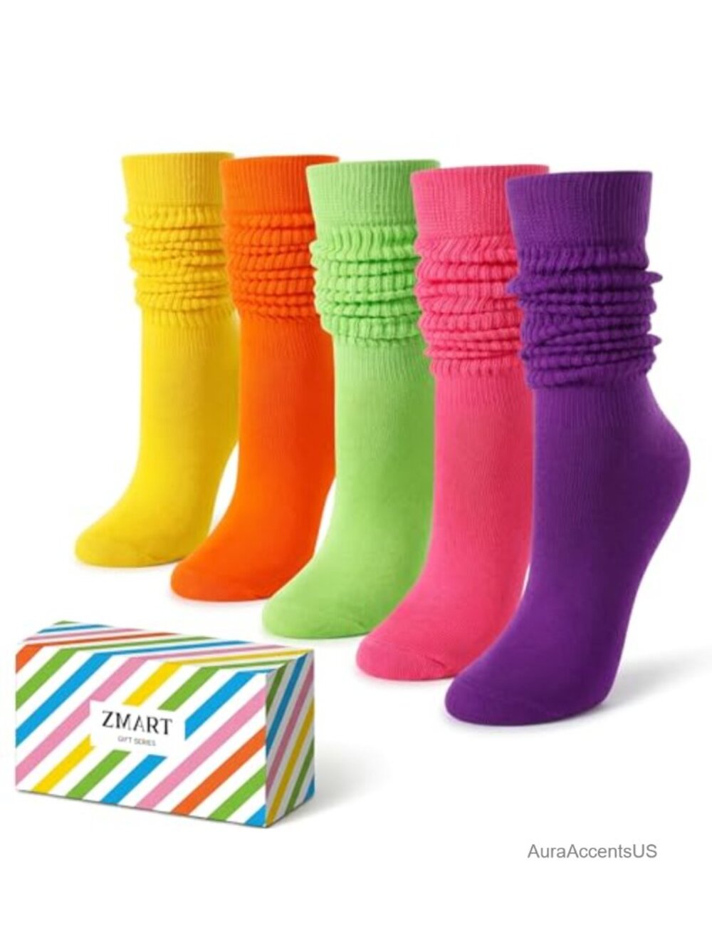 Slouchy Scrunch Socks Women Knee High 90% Cotton Boot Socks Retro 5 Pair